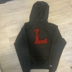 Champion Men's Charcoal Hoodie with Red L Emblem